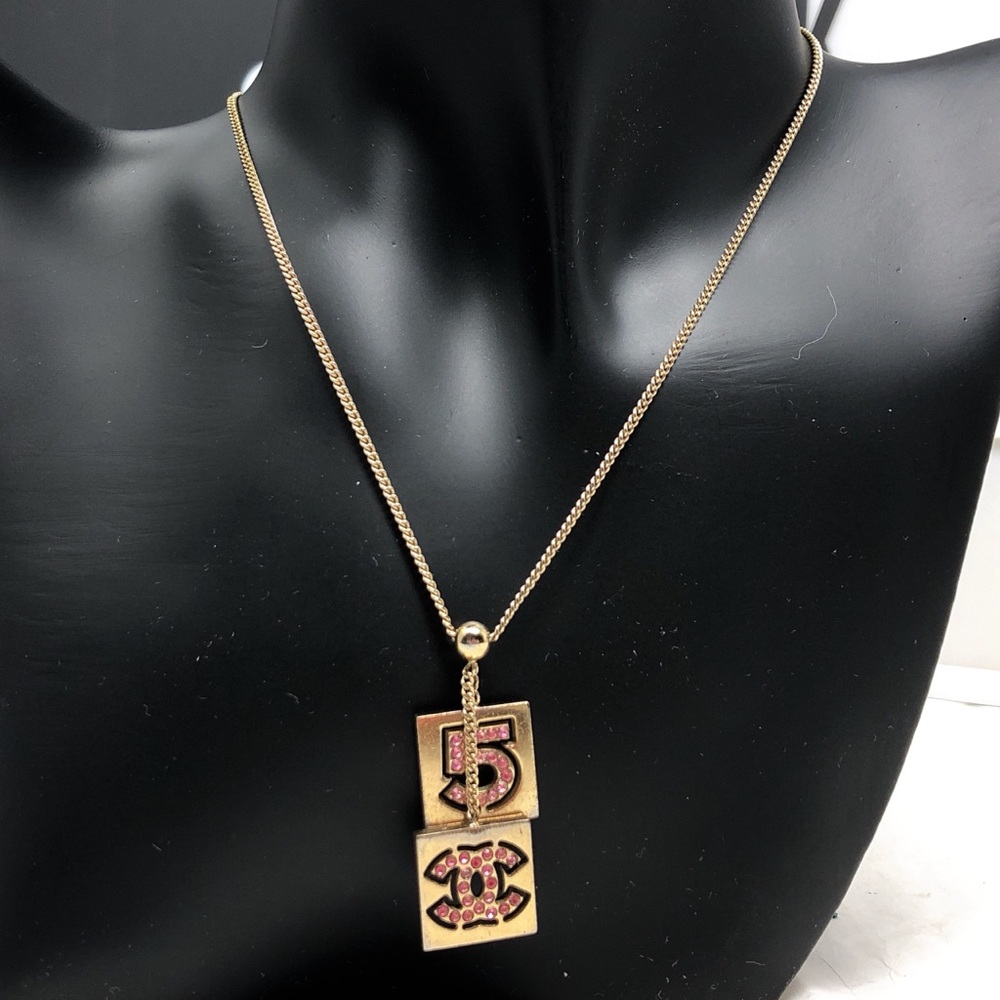 Chanel CC no.5 logo Gold Plated Crystals Necklace